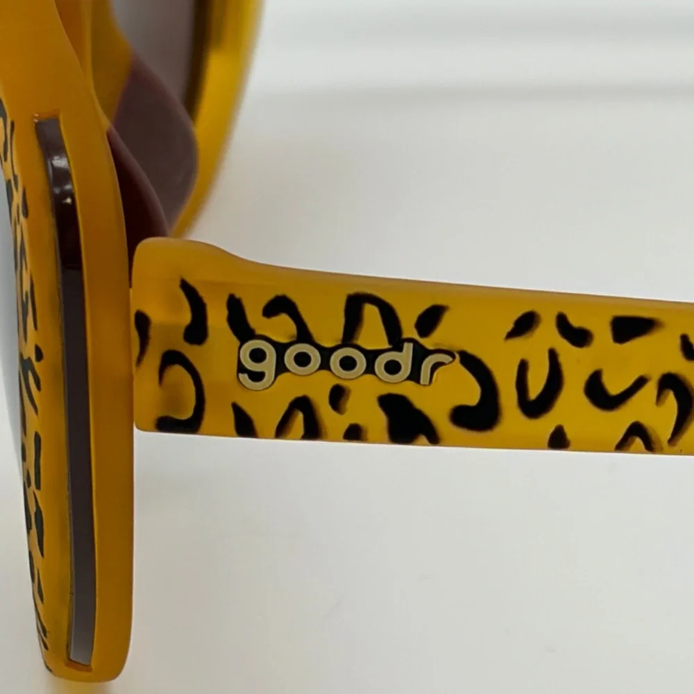Goodr Runway Sunglasses Its Not A Cheetah Yellow Leopard Print Brown Lens